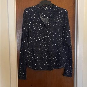 New York & Company Navy Star Print Button Down Shirt